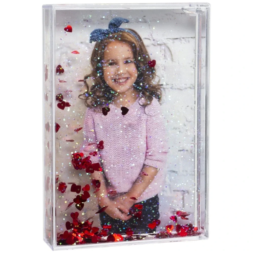 Neil Enterprises Photo Snow Frame Unisex 4x6 Clear NEW Heart Glitter Acrylic